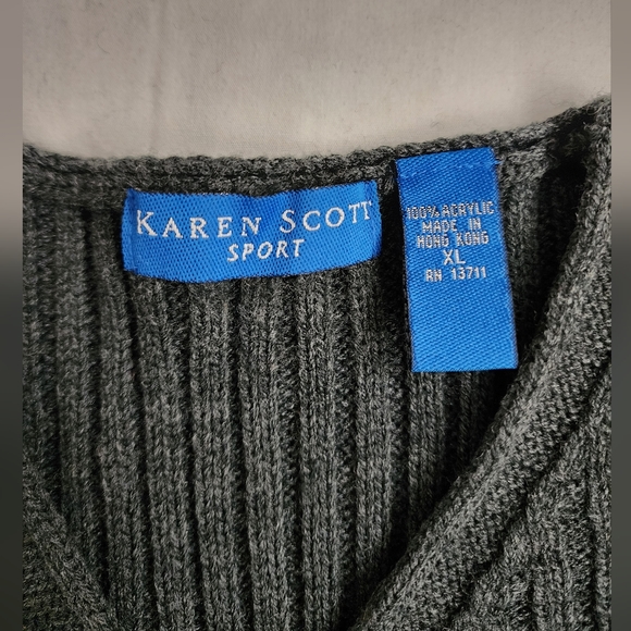 Karen Scott Sport V Neck Cabled Ribbed Sweater Women XL Gray - Picture 10 of 11